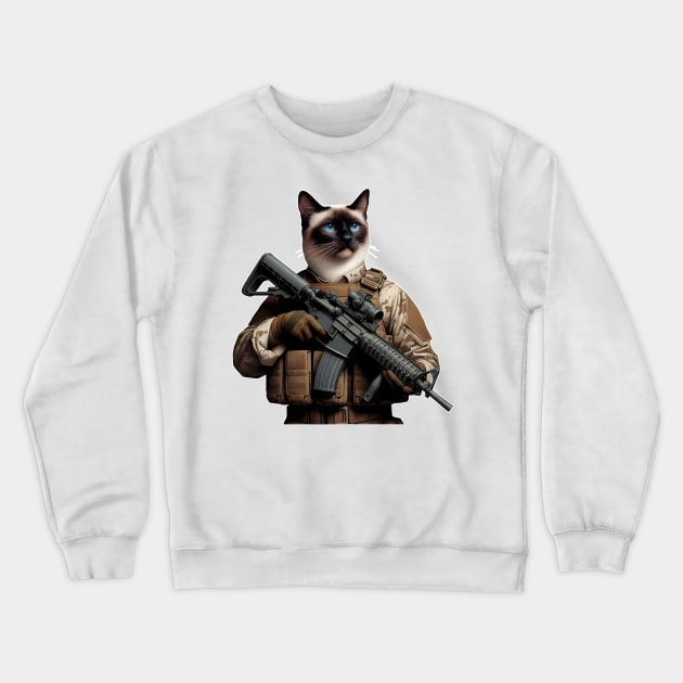 Tactical Cat Crewneck Sweatshirt by Rawlifegraphic